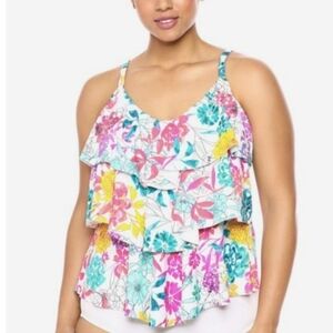 🆕️ Kenneth Cole Triple Tier Plus Size Floral Print Tankini Top